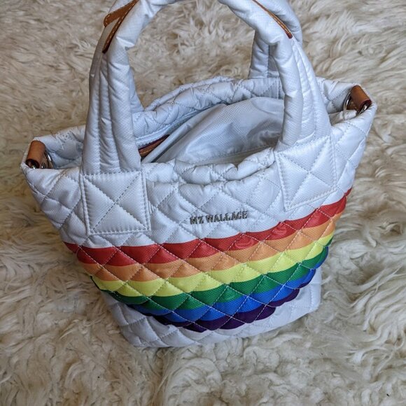 RARE Mz Wallace Dawn Quilted Rainbow Stripe Mini Tote Bag Deluxe Pride Edition - Picture 8 of 10